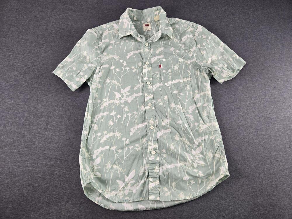 Levi's Shirt Mens Small Green Floral Short Sleeve Button Up Casual Standard Fit